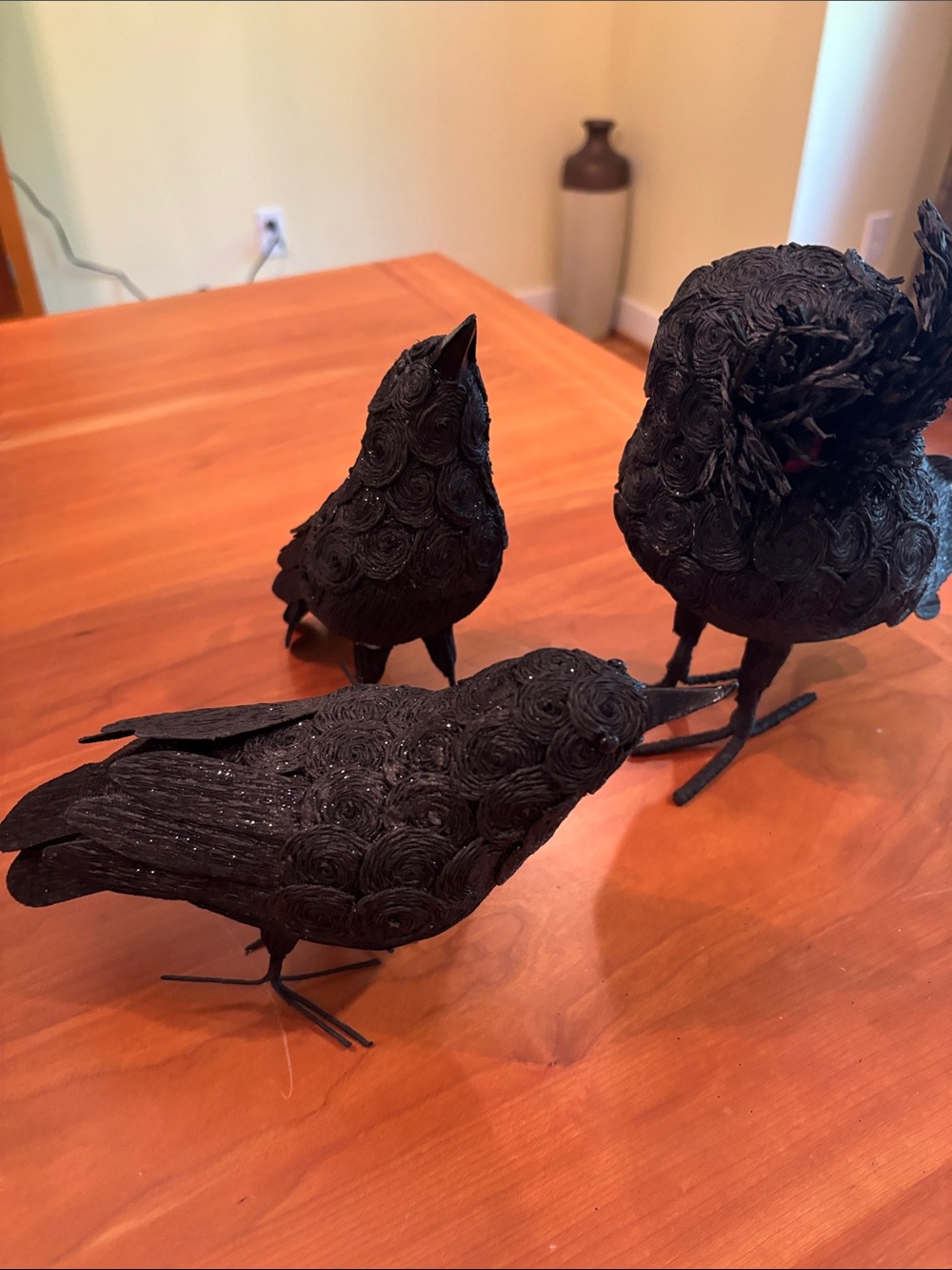 Set of Three Black Decorative Bird Figurines